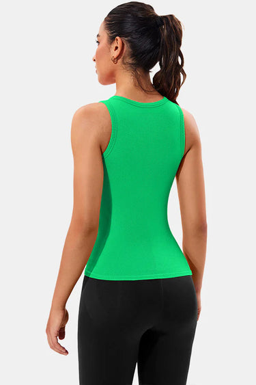 Green High Neck Full Back Seamless Tight Fit Ribbed